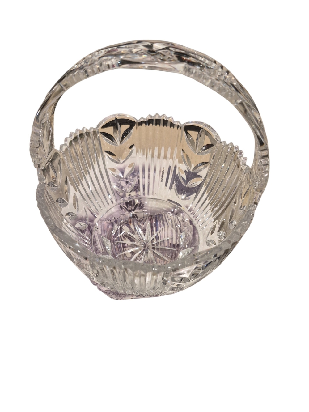 Faceted Crystal Basket with Handle - 24% Lead Crystal Nwt